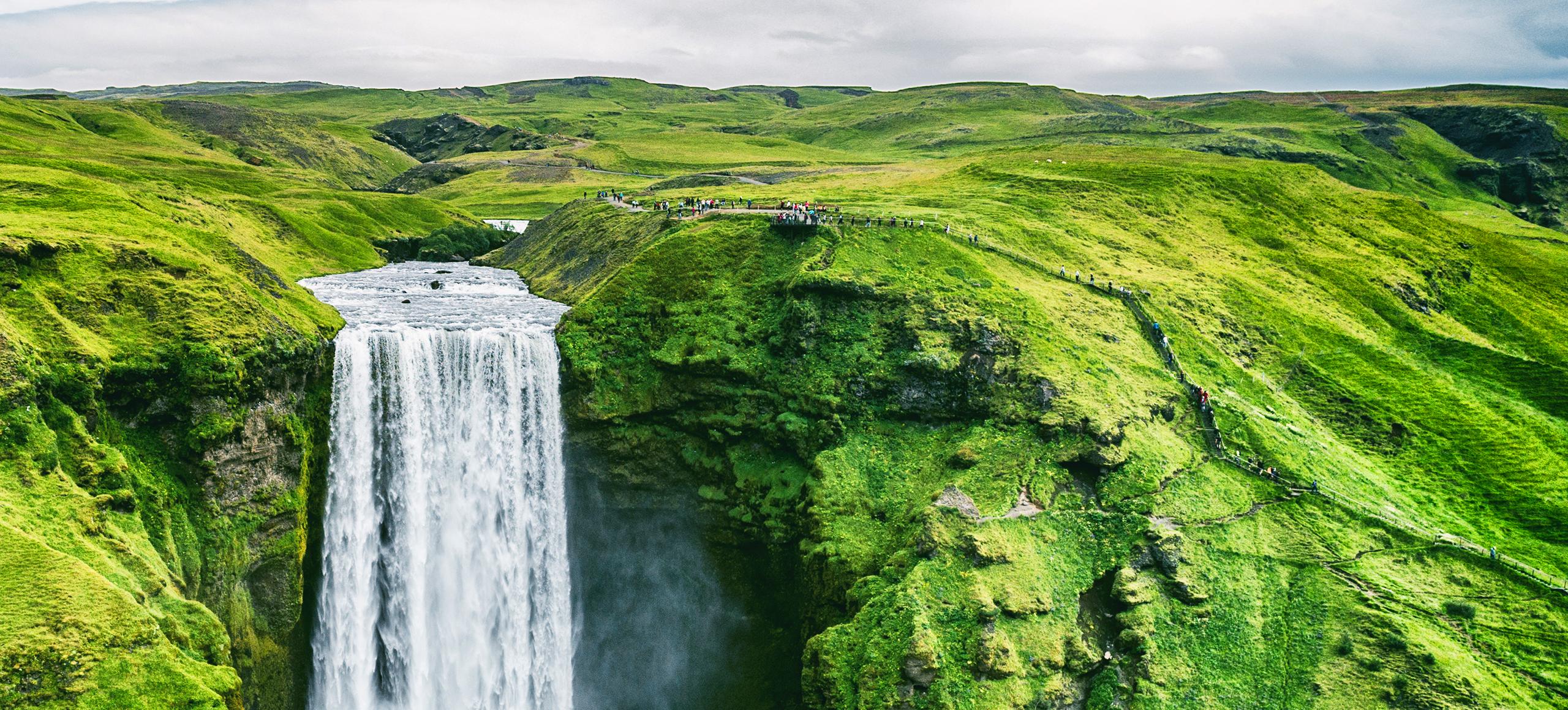 Green landscape with waterfall